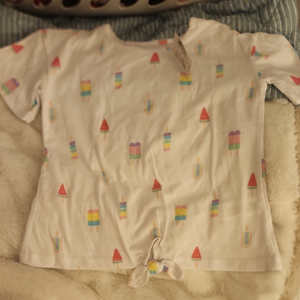 Nwt Sz 4T Tcp White Short Sleeve Top with Rainbow Popsicle Print